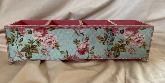 Floral Wood Organizer with Pink Accents