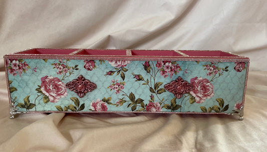 Floral Wood Organizer with Pink Accents