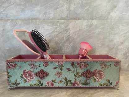 Floral Wood Organizer with Pink Accents