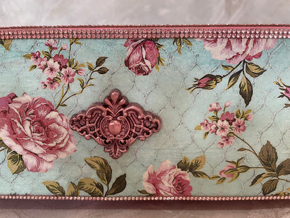 Floral Wood Organizer with Pink Accents