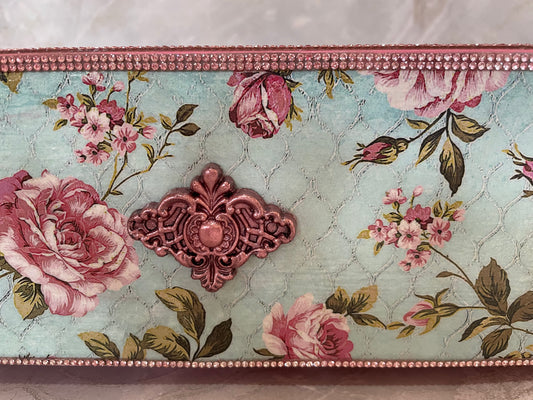 Floral Wood Organizer with Pink Accents