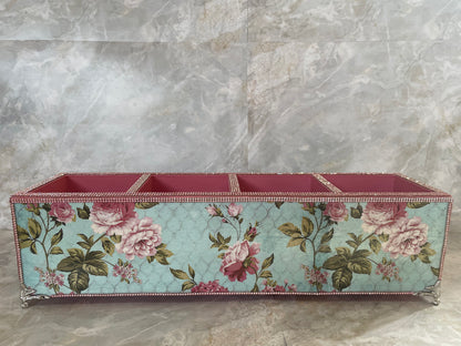 Floral Wood Organizer with Pink Accents