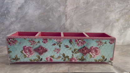 Floral Wood Organizer with Pink Accents